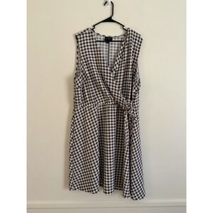 Lane Bryant 22/24 V-Neck Sleeveless Grey Gray  White Checkered Faux Wrap Dress